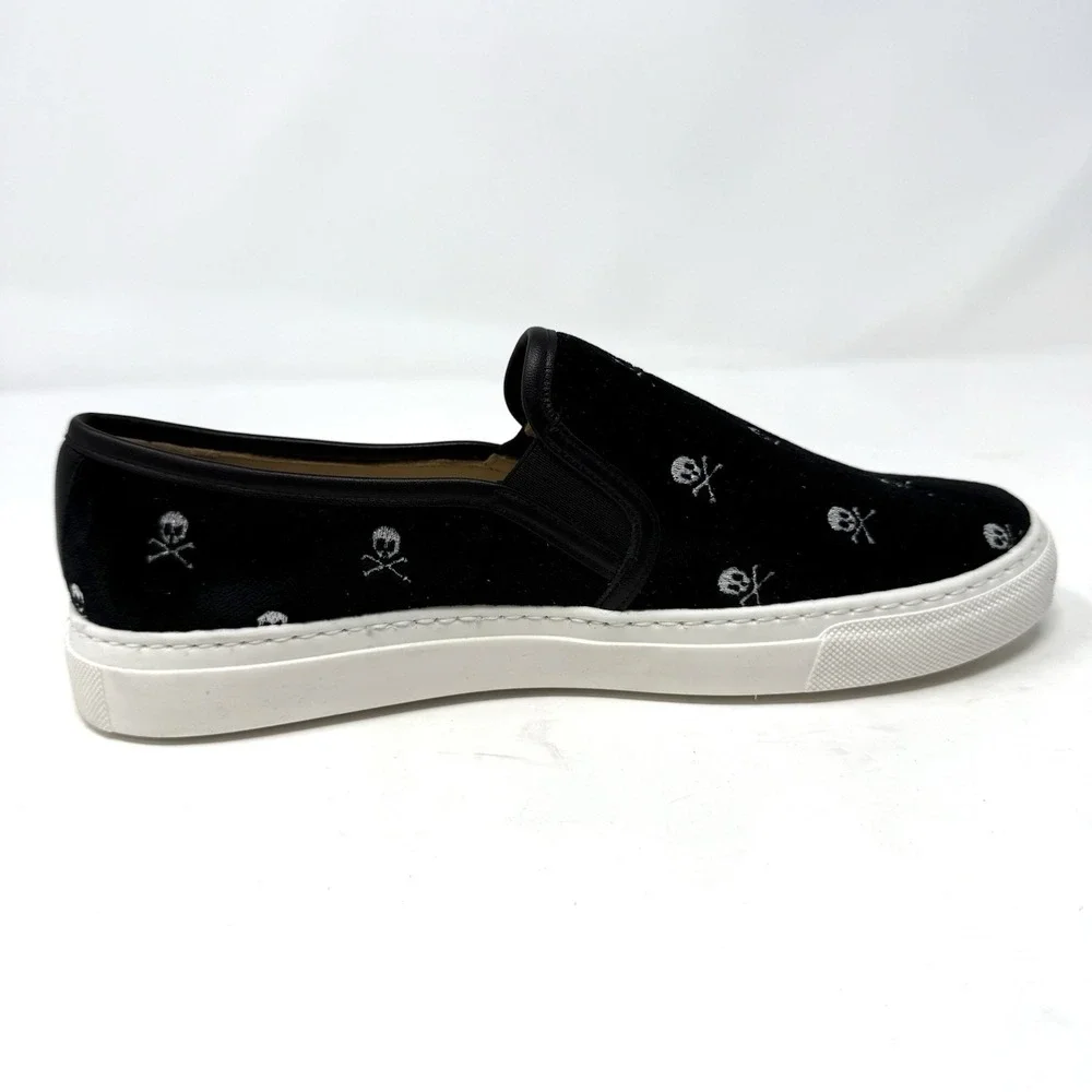 Jon Josef Bari Sneaker Loafer‎ Slip-on Shoe Black Velvet Skull & Crossbones 38 8
